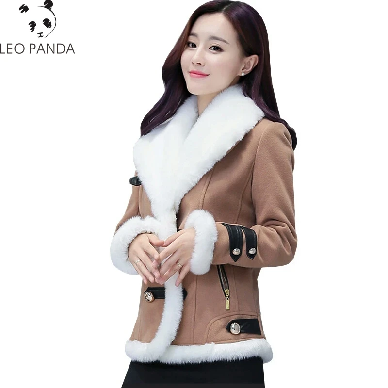 Женская флисовая куртка с мехом ягненка короткая в британском стиле отложным