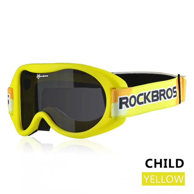child yellow ROCKBROS лыжные очки, снежные двухслойные очки для сноубординга, противотуманные лыжные очки, ТПУ оправа, UV400, большие очки для мужчин и женщин - Цвет: child yellow