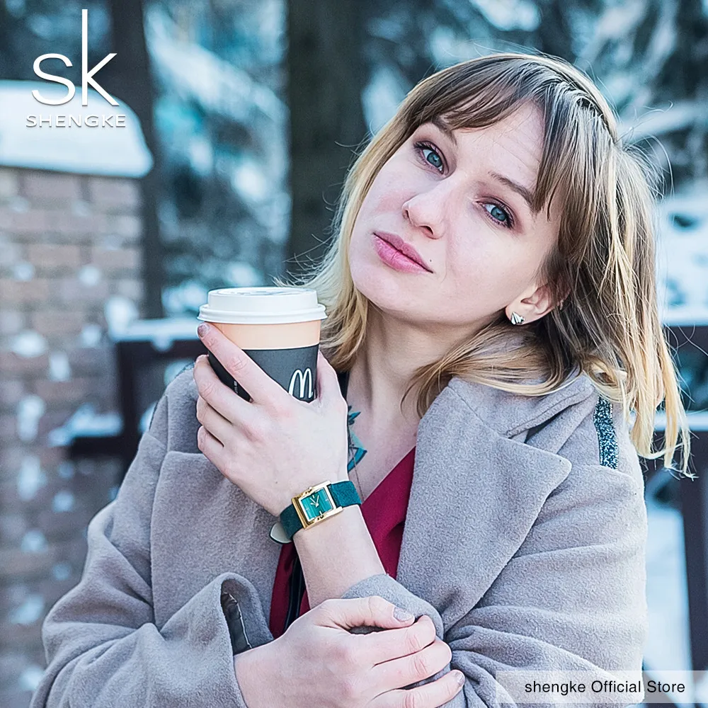 Shengke женские часы оригинальные Шикарный квадратный кожаный ремешок кварцевые
