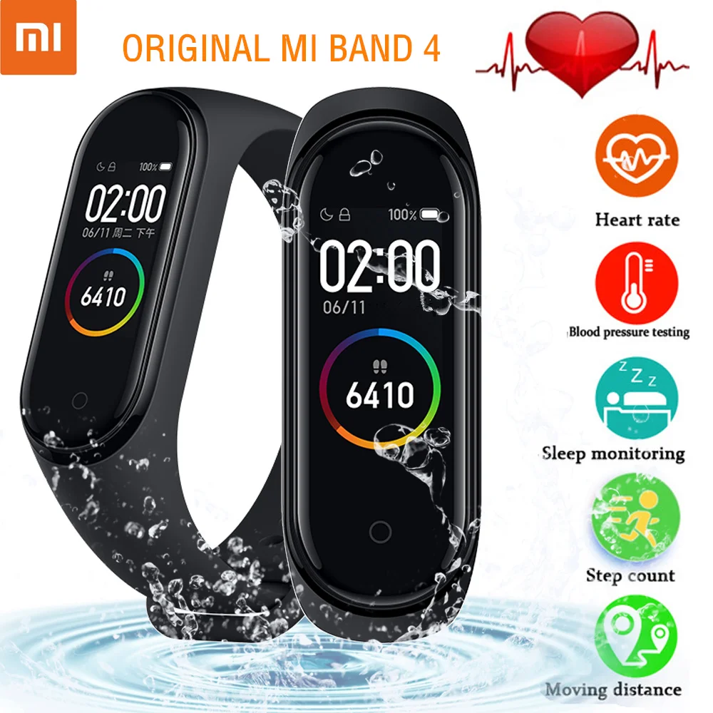 Новейший Xiaomi mi смарт-браслет 4 Xiao mi Band 4 фитнес-Пульс музыка 135 мАч цветной экран Bluetooth