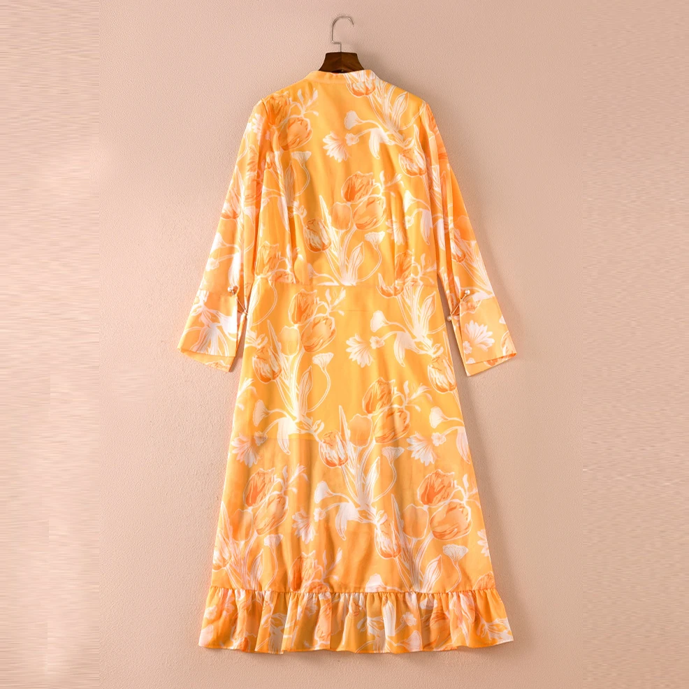 Новое Осеннее женское длинное платье с принтом высокое качество модное длинным