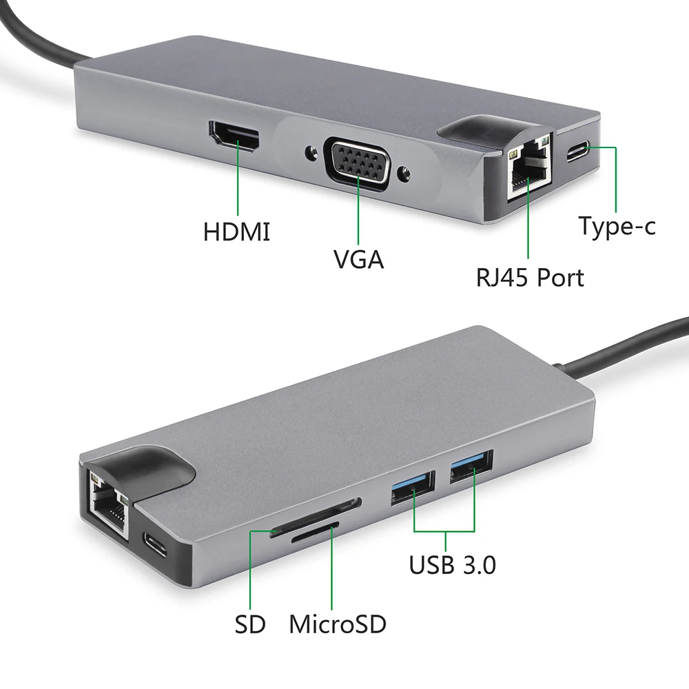 USB концентратор на 3 0 HDMI совместимый слот для SD TF Type C зарядный порт VGA Lan RJ45