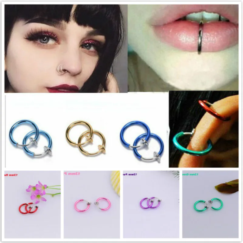 2 предмета клип на ювелирное изделие для тела носа губ ушей поддельный пирсинг