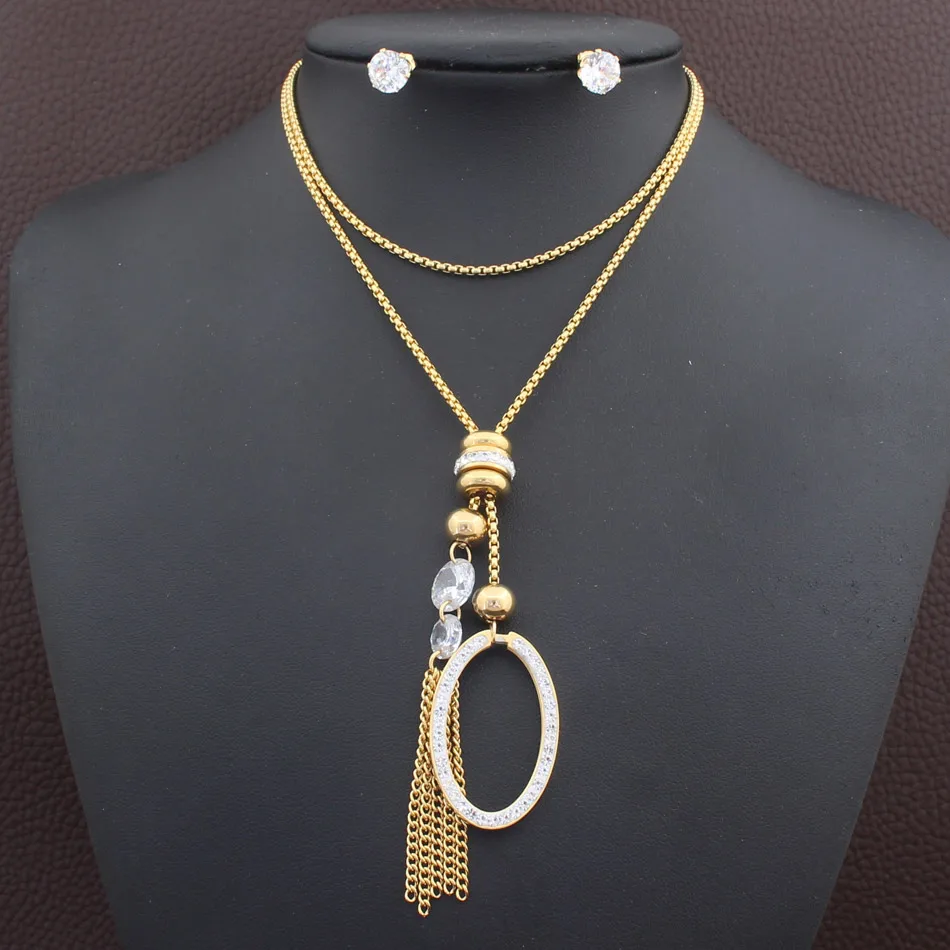 Новые модные ювелирные изделия из нержавеющей стали золотой цвет кулон и серьги