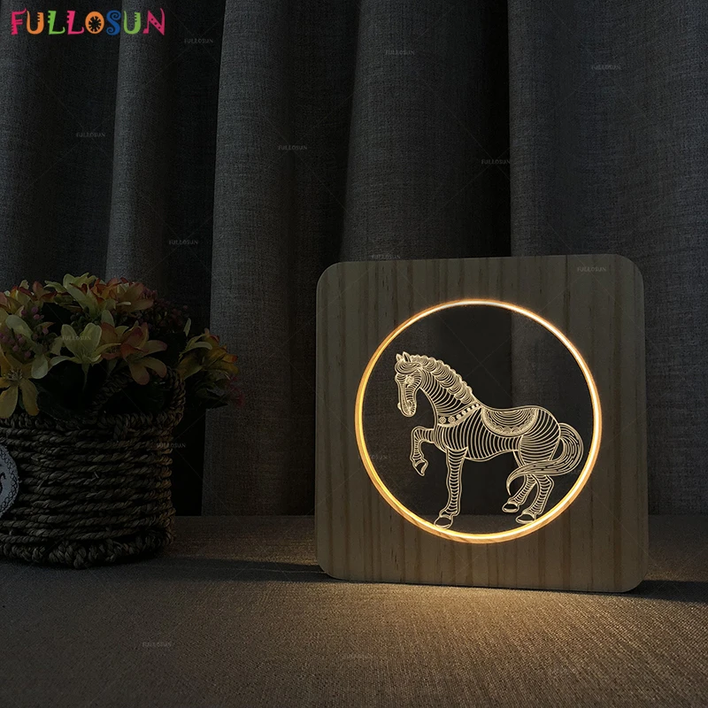 FULLOSUN 3D визуальный дерево, акрил светильник светодиодный животного Ночник Новинка СВЕТОДИОДНЫЙ декоративные Спальня лампы для детей настольная лампа