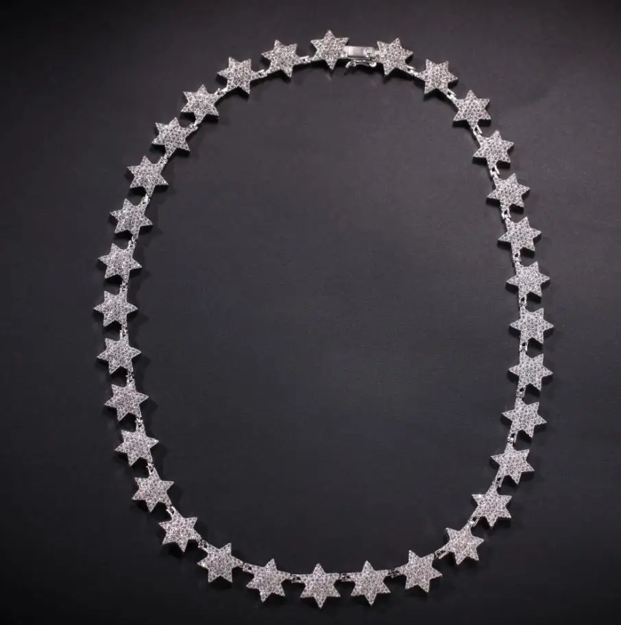 Посеребренный Для мужчин в стиле "хип-хоп" льдом bling star Цепи Цепочки и ожерелья бриллиантовое паве Циркон 18i-20inch длинные цепочки, ожерелья в стиле хип-хоп ювелирные изделия для мальчиков и девочек - Окраска металла: Посеребренный