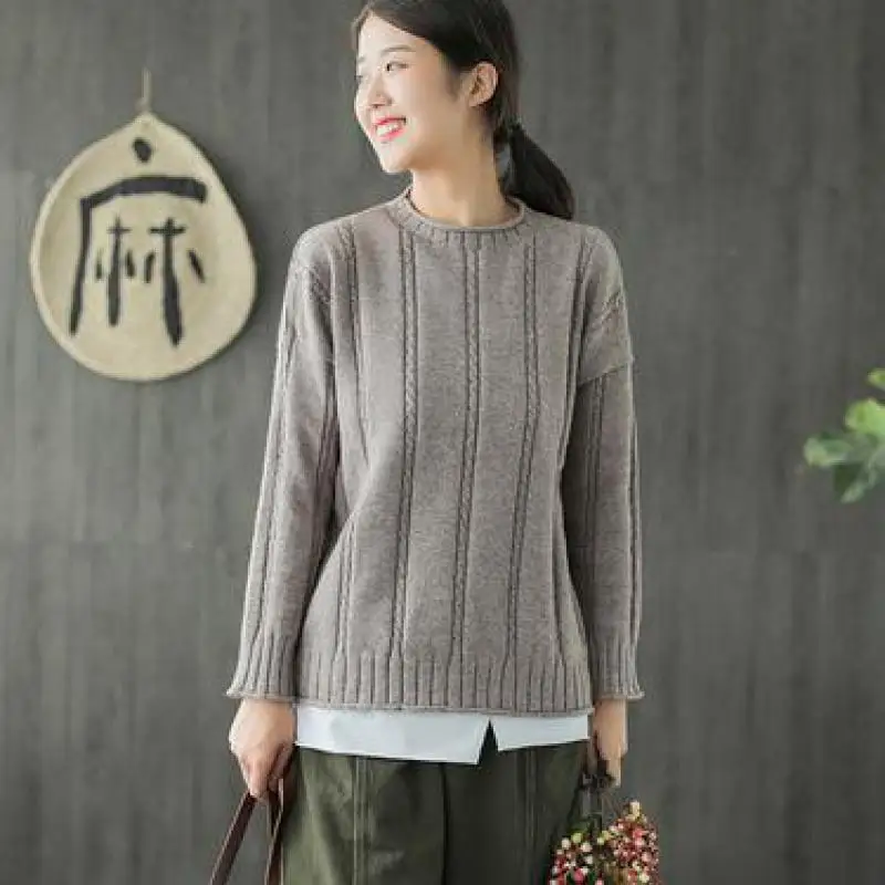 Johnature Casual Pullovers Full Sleeve O-neck Solid Color Sweater 2020 New Autumn/Winter Clothes Loose Knitting Women Sweaters | Женская