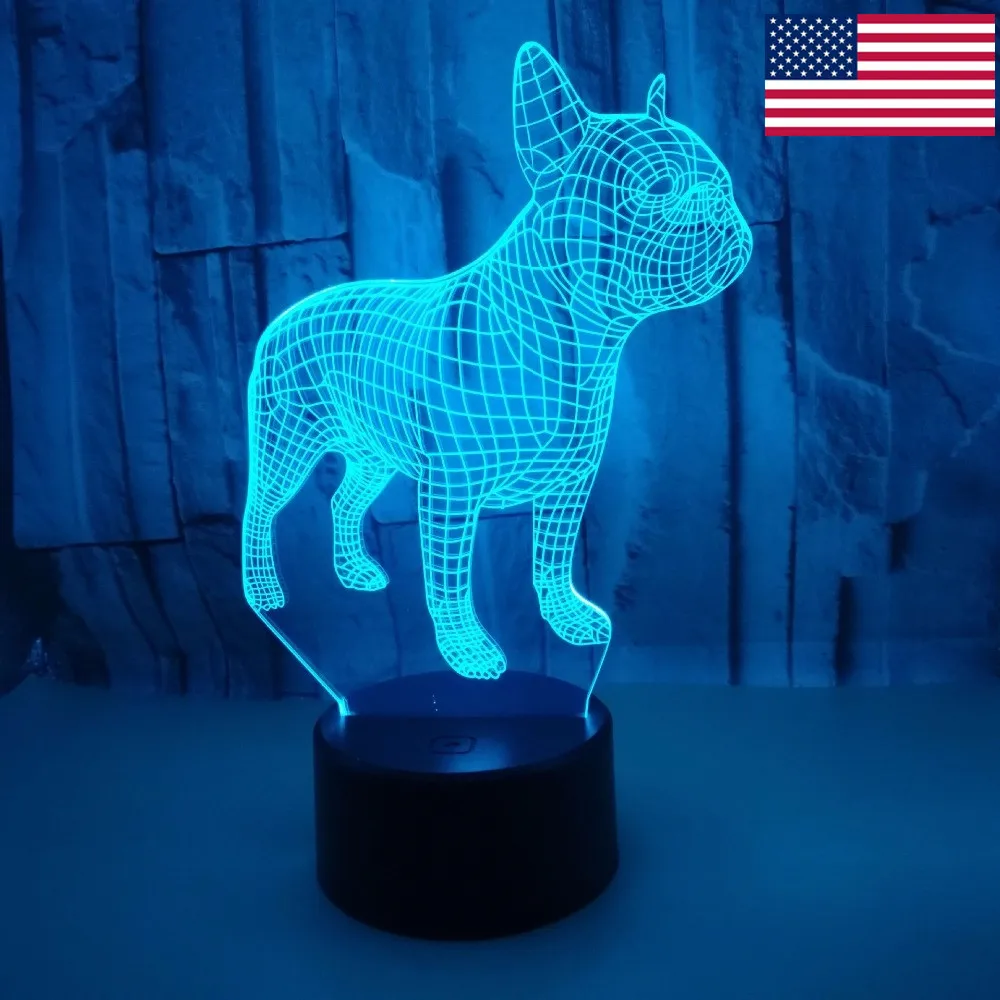 Frence бульдог 3D настольная лампа светодиодсветодиодный Цветная собака ночник для