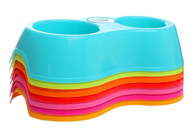 1Pcs Pet Dog Cat Feeder Plastic Dual Port Automatic Feeder Water Drinking Feeding Basin Bowls For Cats Pet Dogs Pet Supplie ZXH