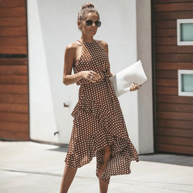 Plus Size Boho Dot Ruffled Dress Summer Irregular Strap MadiDress 2019 Women | Женская одежда