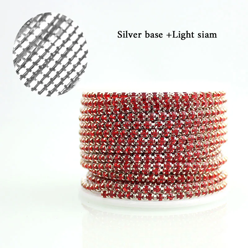 Sliver base Lt siam SS6 2 мм 10 ярдов/рулон Золотая основа или Серебряная основа новые предложения Хрустальные Стразы DIY Аксессуары Закрытые Стразы цепочка - Цвет: Sliver base Lt siam