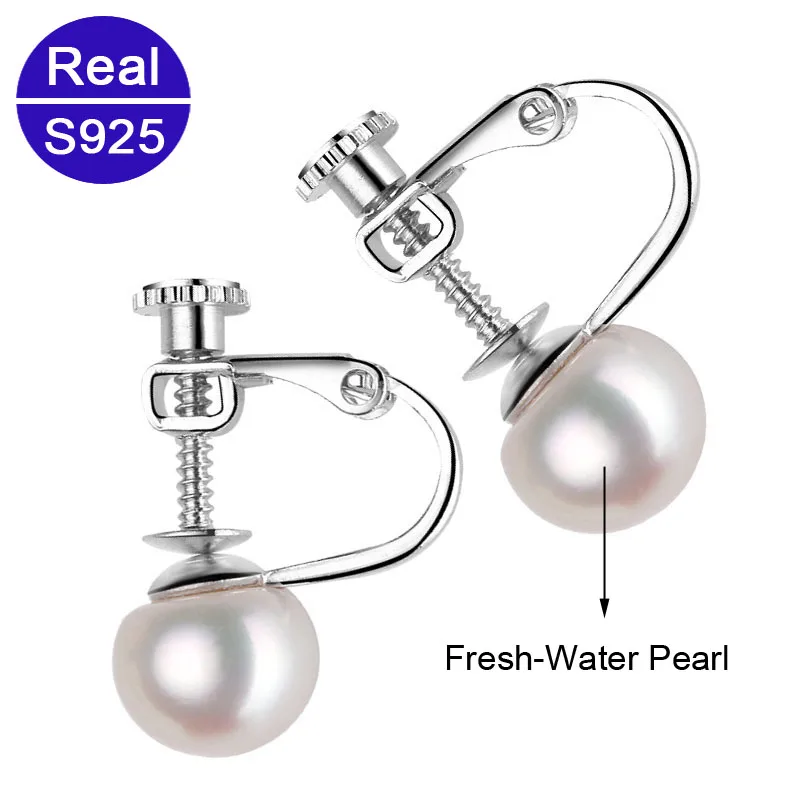 Женские серьги Клипсы из серебра 925 пробы с натуральным пресноводным жемчугом|clip