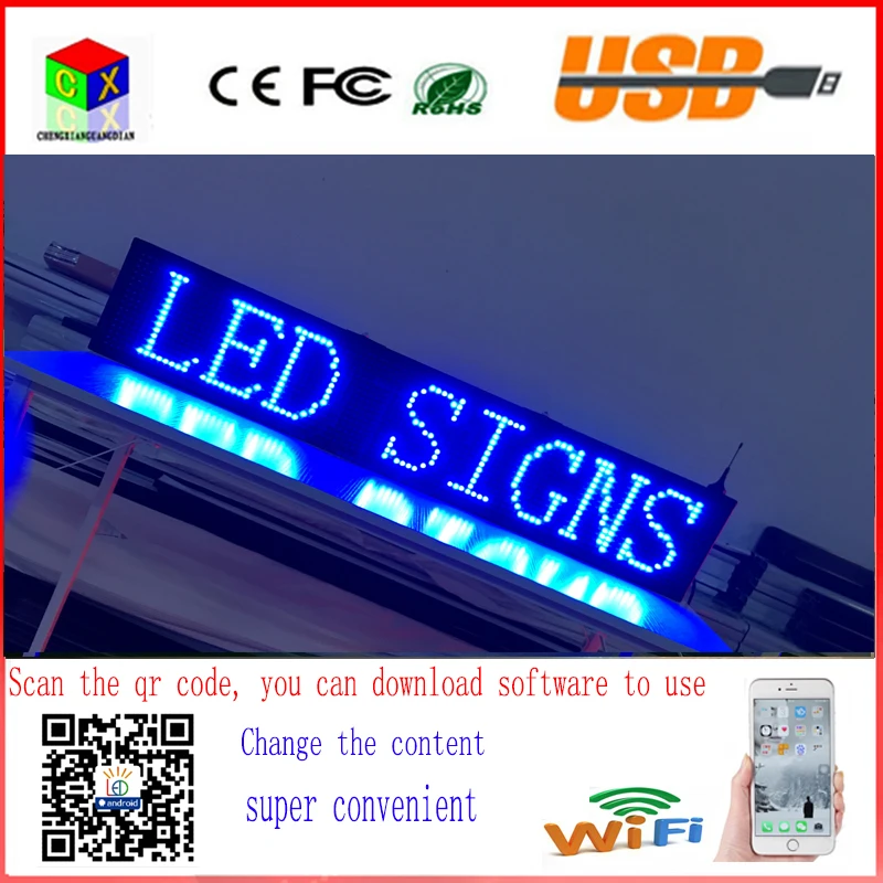 

40X8 inch P10 indoor blue LED sign wireless programmable rolling information 1000x200MM led display screen