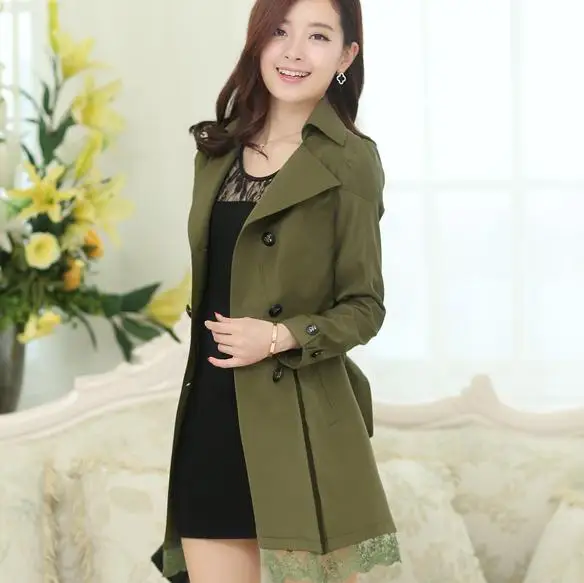 

Fashion Nice Women Spring And Autumn Coat Big Yards Women Long Coat Ms. Slim Temperament Windbreaker Jacket