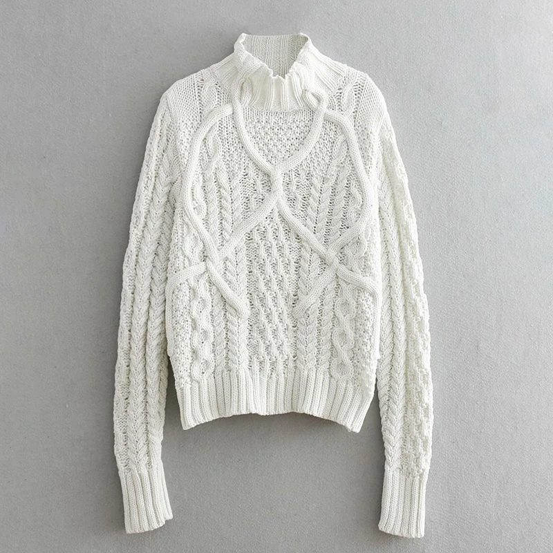 Autumn-Winter Women Solid Warm Turtleneck Sweater Knitted Loose White Pullover Tops Female Twist Shape Jumpers Pull Femme Hiver | Женская