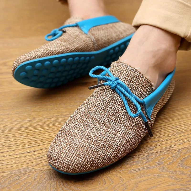 LAISUMK Dropshipping Men Shoes Summer Breathable Fashion Weaving Casual Soft Lace-up Comfort Men's Loafers Driving | Обувь