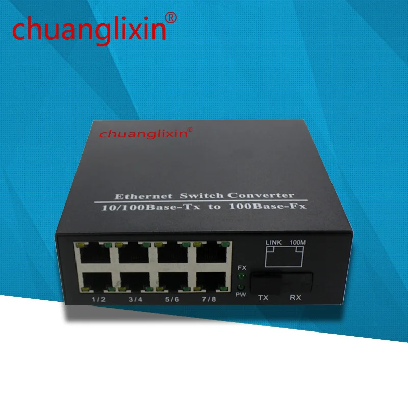 8 port Ethernet media converter 10/100M 8 port+1 fiber port optical SC 1310/1550nm  media converter 1 pcs