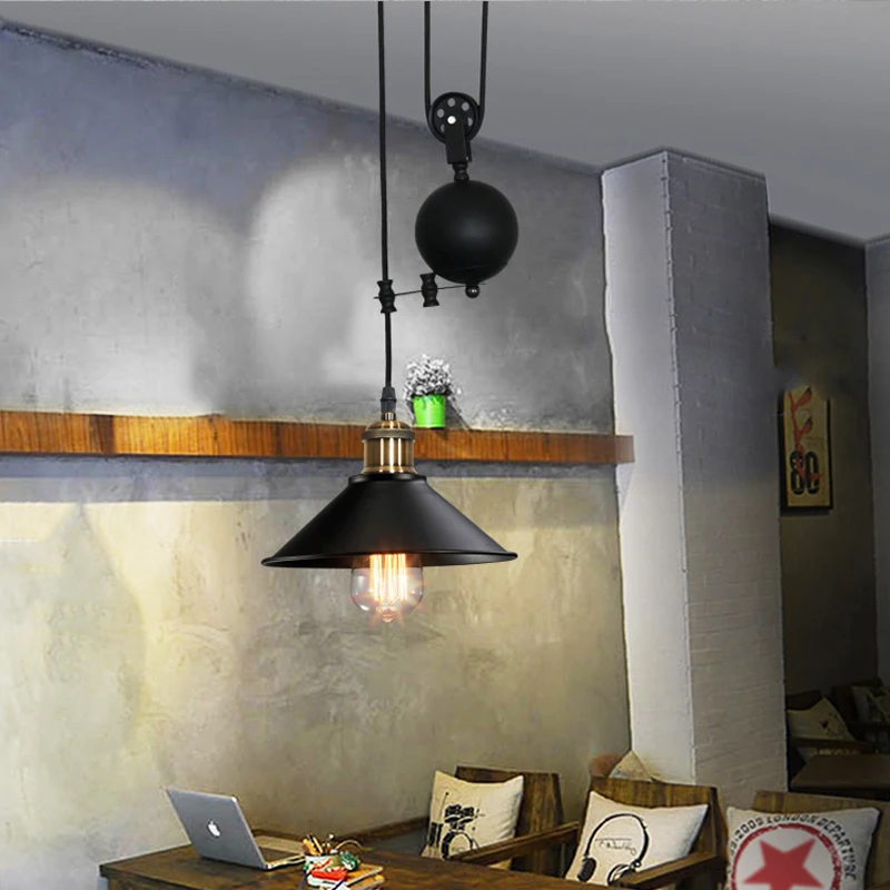 

Free shipping iron pulley Retro Edison Bulb Light Chandelier Vintage Loft Antique Adjustable DIY E27 Art Ceiling Pendant Lamp