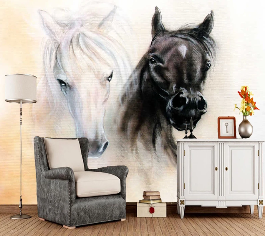 Абстрактные 3D обои на заказ черно белая лошадь акварельная роспись для гостиной