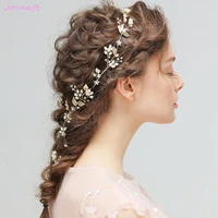 jonnafe 2017 gold leaf pearls hair vine bridal headband fashion wedding hair jewelry accessories women headwear tiara