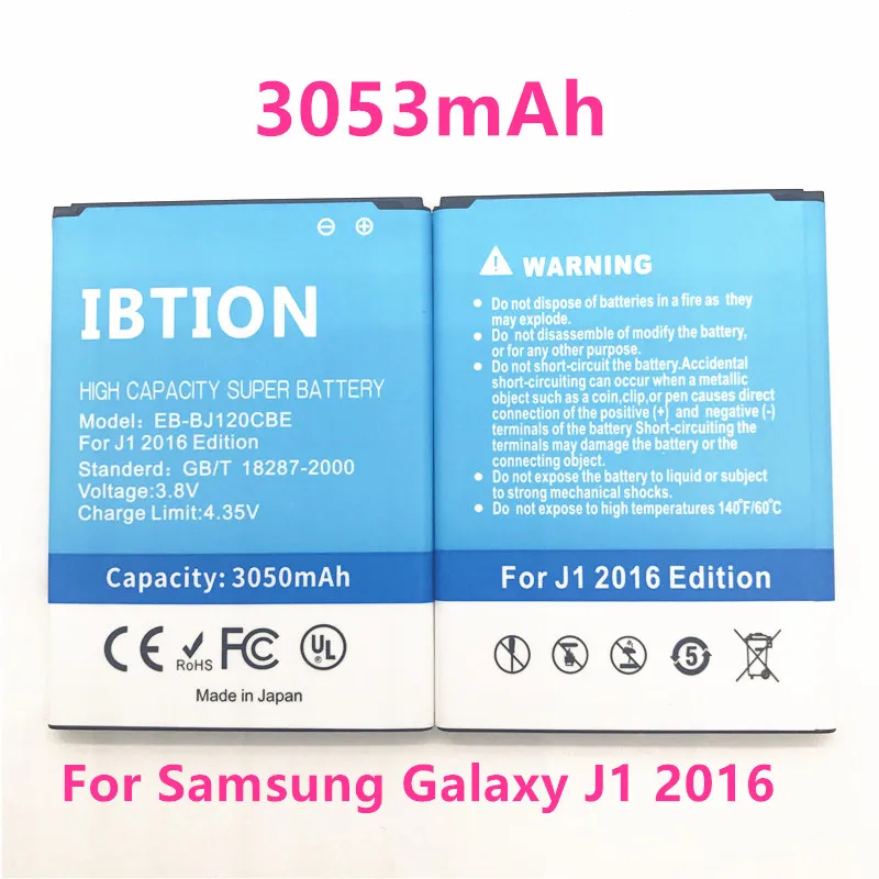 Ibtion 3050 мА/ч EB-BJ120CBE Батарея для Samsung Galaxy J1 2016 Edition версия J120F экспресс 3 J120A J120T J120 SM-J120F