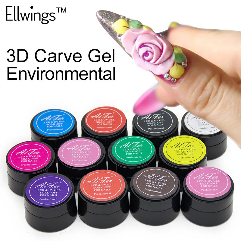 Ellwings 3D Резные узоры УФ гель для ногтей моделирование Маникюр DIY яркая скульптура украшения для ногтей 12 цветов