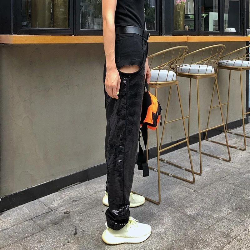 Женские прямые брюки TWOTWINSTYLE с высокой талией и блестками | Женская одежда