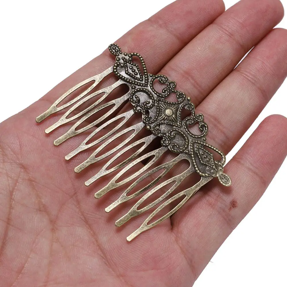 5Pcs/lot 52*56mm Antique Bronze Hair Comb Charm Barrettes Teeth Hairpin For Women DIY Jewelry Making Findings Supply Accessories
