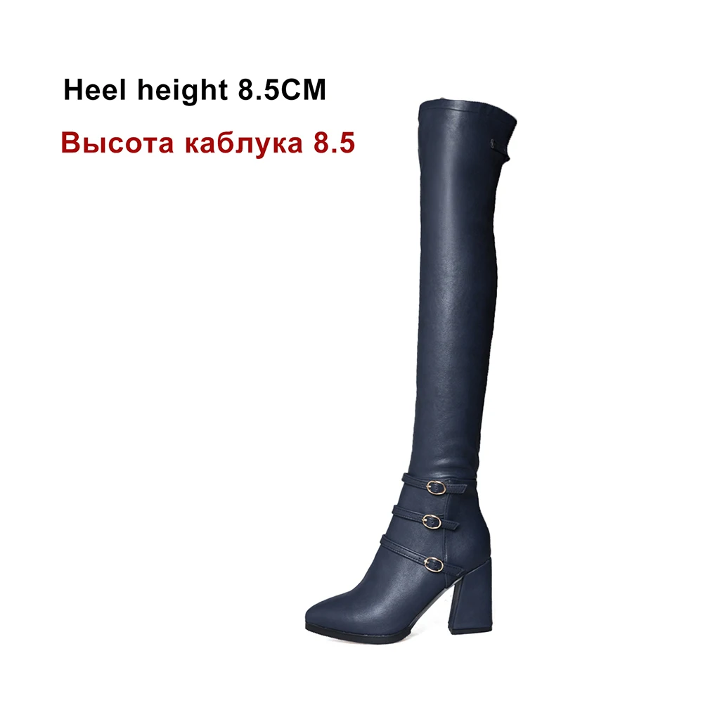 8.5CM autumn winter new Plush over the knee women boots Chunky Heel Shoes ladies long boots female Thigh High Botas large size 32 43 - Цвет: 8.5CM