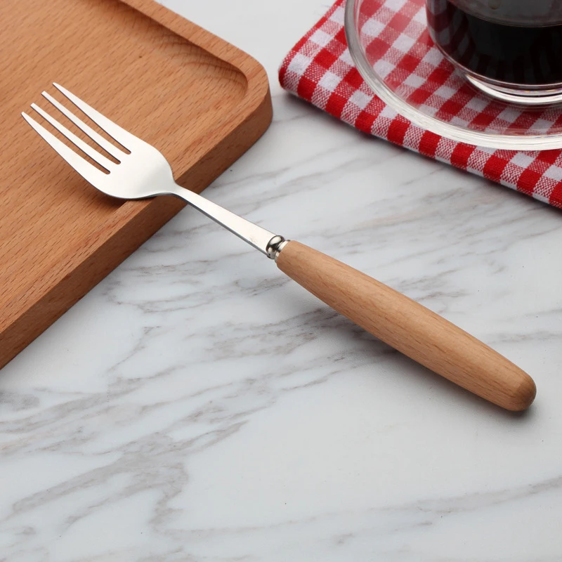 Meal Fork Tofok столовая посуда с деревянной ручкой из нержавеющей стали, серебряная ложка, вилка, кухонная посуда, столовые приборы, роскошный Европейский западный стиль - Цвет: Meal Fork