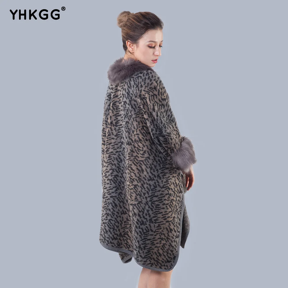 YHKGG 2018 Новый Зимний Теплый леопардовый пончо женский свитер вязаный длинный