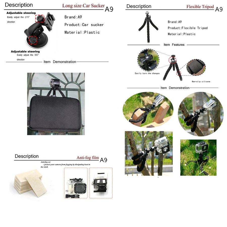 A9 для Gopro набор аксессуаров go pro hero 6 5 4 3 + крепление Xiaomi yi k sony action cam Scam SJ4000 SJ5000 AS300