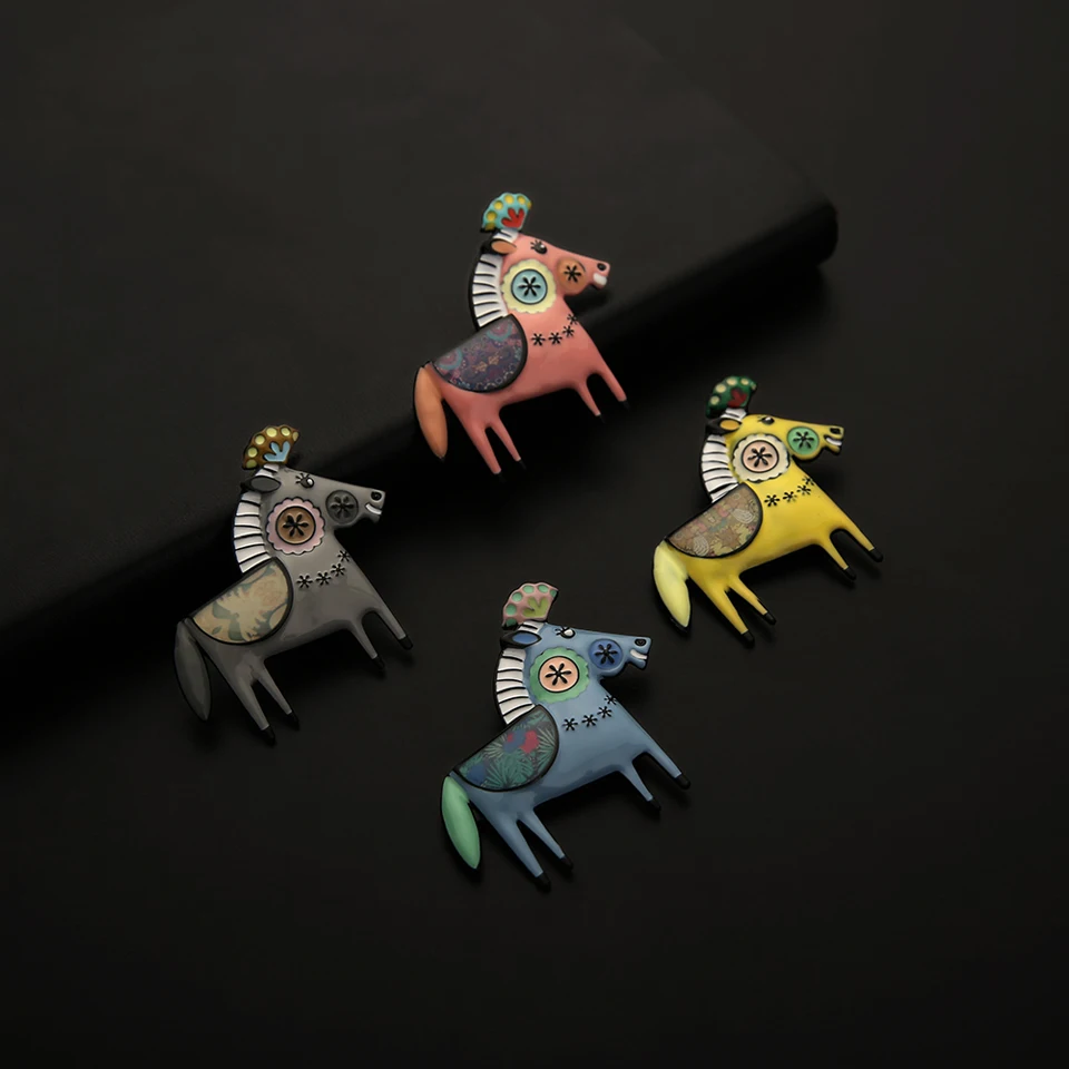 Брошь с милыми животными лошадь женская синяя эмалированная заколка Kpop