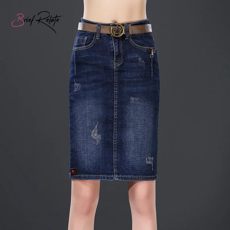 Короткая джинсовая юбка средней длины новинка 2019 корейский дизайн Офисная