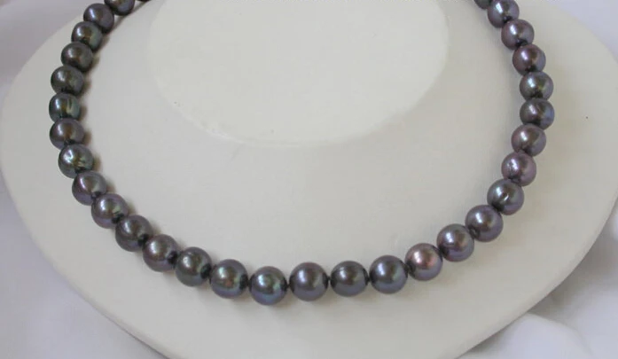 Быстро блестящие! 11 мм круглый черный пресной воды жемчужное ожерелье 14 К (A0322) |