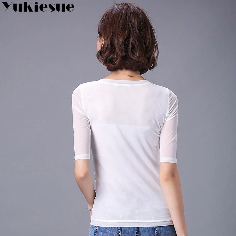 Женская футболка camisetas mujer 2018 летний топ с рукавом до локтя повседневная шелковая