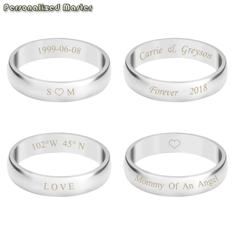 

Personalized Master Engraving Date Ring Stainless Steel Custom Couple Names Rings Wedding Engagement Promise Bands High Polished