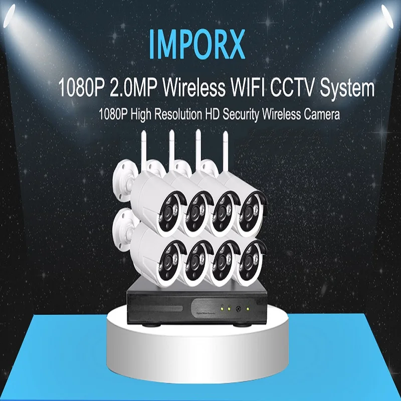 IMPORX 8CH 1080P HD Wireless NVR 2TB HDD Wifi Security Camera System 2MP IR Outdoor Record CCTV IP Video Surveillance Kit | Безопасность