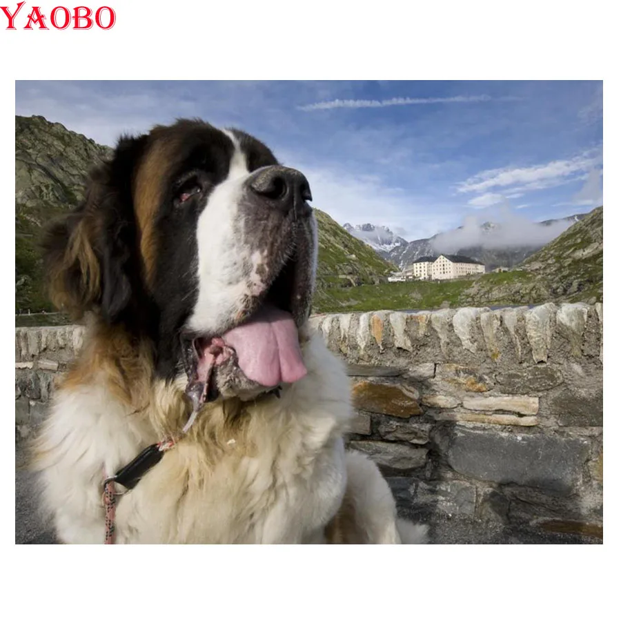 Полностью квадратная круглая Алмазная мозаика Saint Bernard вышивка собаки картина