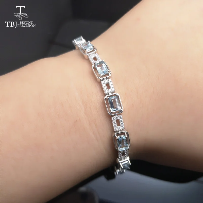 TBJ натуральный бразильский светильник 4.7ct вверх Аквамарин драгоценный браслет с