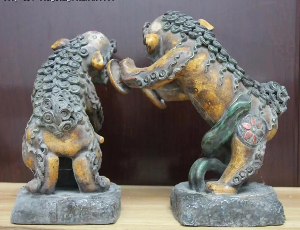 Китайский традиционный фарфор WUCAI Гун и барабан собака статья кайлинь лев статуя