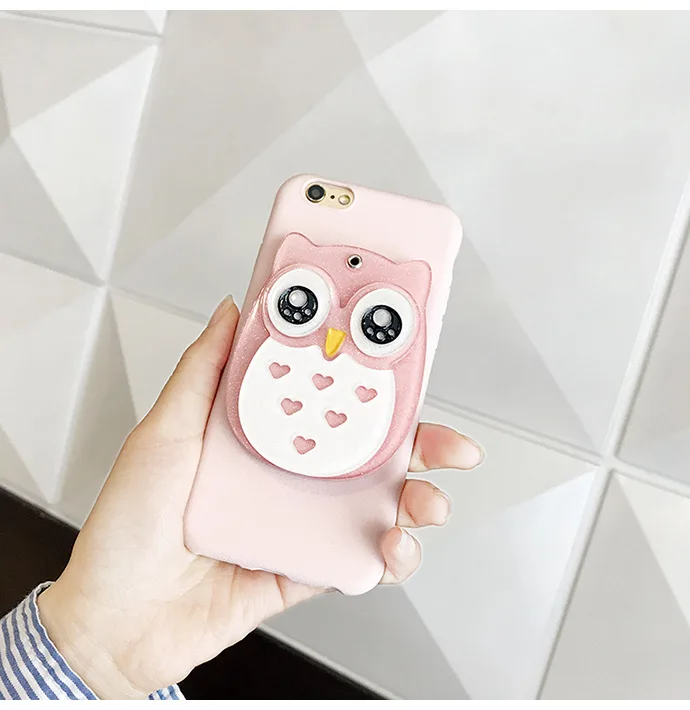 3D Kawaii сова розовый с зеркалом Bling PU чехол для iPhone X XS 10 8 7 6 S 6s Plus plus Чехлы милый