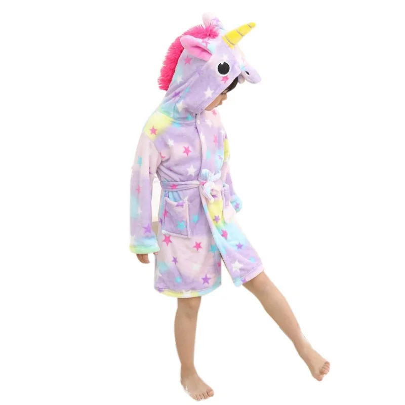 Девочки звезды Единорог Костюм Дети зима фланель Pijama аниме Косплэй Pegasus халат