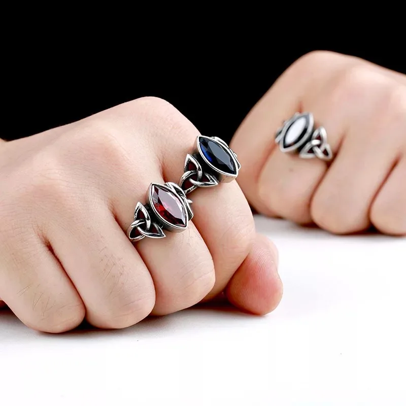 Мужской Молот Тора красный/синий/черный камень из нержавеющей стали CZ Кольцо