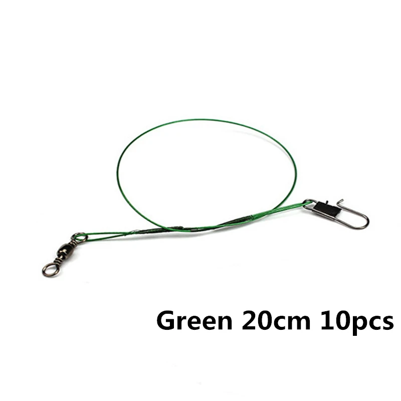 Green 20cm 10pcs 10 шт./лот плетеные рыболовные лески с защитой от укуса, ведущая стальная проволока Pesca, поворотные рыболовные снасти из нержавеющей стали, аксессуары, инструменты - Цвет: Green 20cm 10pcs