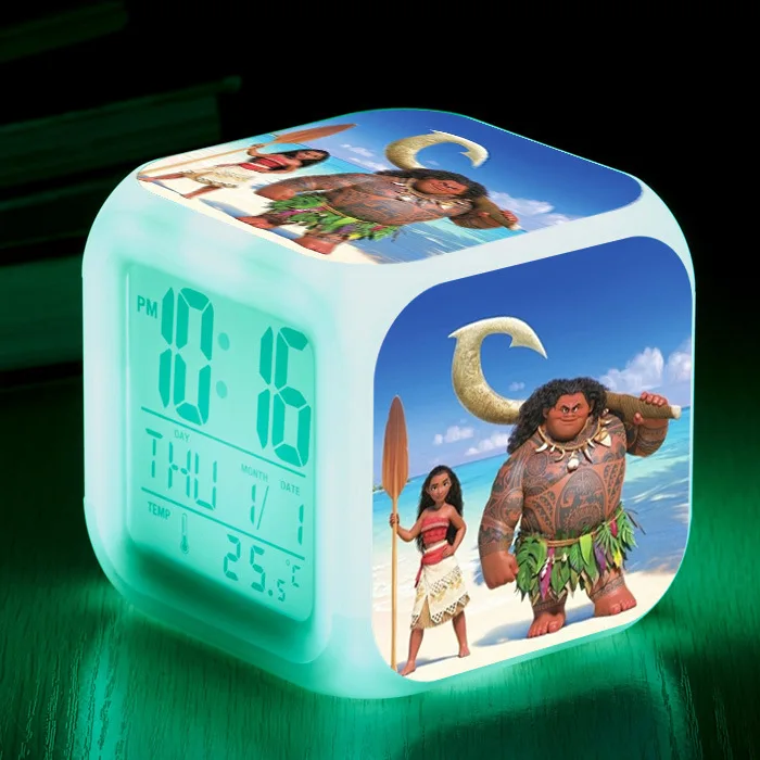 Moana мультфильм прикроватный детский Будильник 7 цветов изменить ночник светодиодный цифровой будильник для детей подарок забавные игрушки