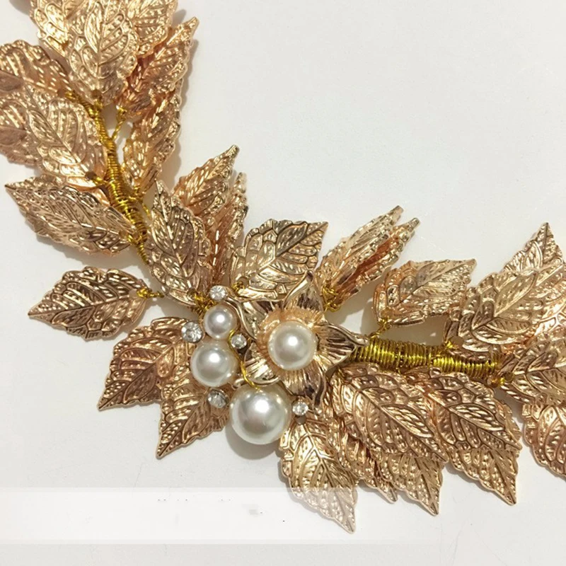 Женская Золотая тиара с жемчугом и листьями|wedding hair accessories|leaf tiarahair accessories jewelry |