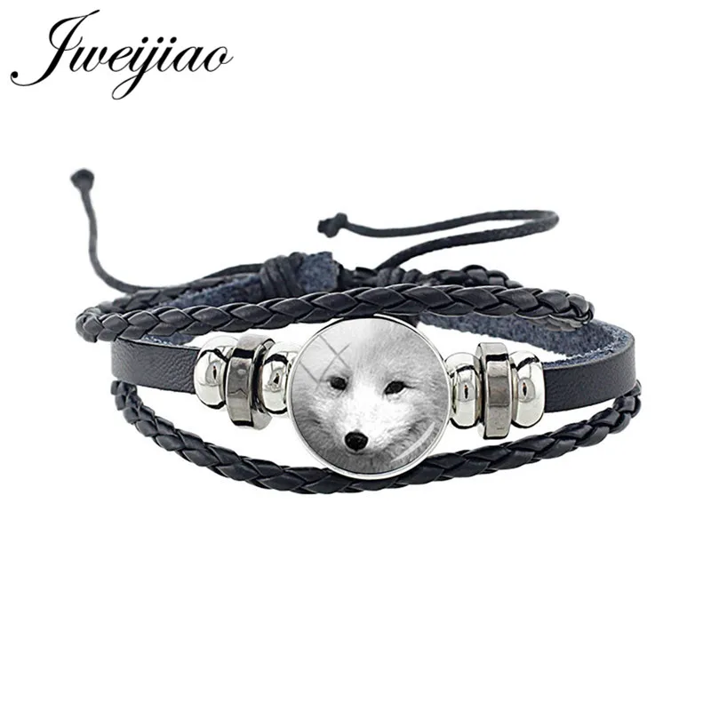 CN96 10 JWEIJIAO, новинка, милый браслет в виде лисы, стекло, изображение животного, кабошон, очаровательный черный браслет из искусственной кожи, браслет, браслет в стиле панк, ювелирное изделие, подарок CN96 - Окраска металла: CN96 10