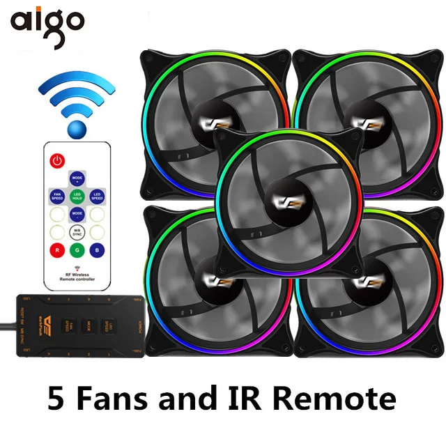 5 fans and IR Remote Aigo чехол для компьютера охлаждающий RGB вентилятор 120 мм тихий ИК пульт дистанционного управления красочный веер MR12 Asus Aura Sync кулер охлаждающий регулируемый светодиодный чехол для ПК Вентилятор - Цвет лезвия: 5 fans and IR Remote