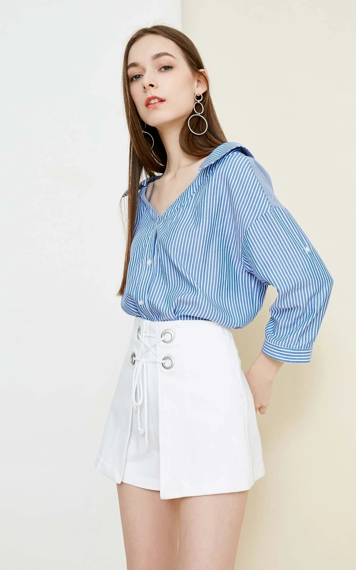 Vero Moda женская рубашка со шнуровкой и воротником в полоску с рукавами 3/4 | 318331525